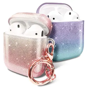 For Apple AirPods / AirPods Pro Case Cute Bling Glitter Cover + Keychain Clip