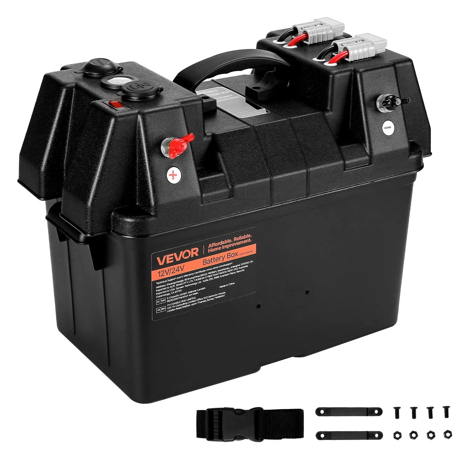 【summerfinds】VEVOR Battery Box, Group 24/31 Trolling Motor Battery Box, 12V/24V Marine Batteries Case with PP Shell and Dual Straps, Smart Batteries Case, Suitable for Trolling Motor, Marine,RV & Solar Panel