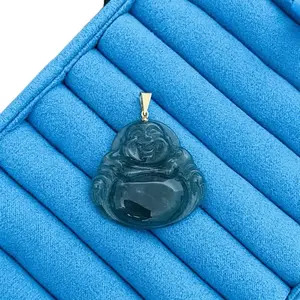 10k natural blue water Buddha pendant w/ free rope chain