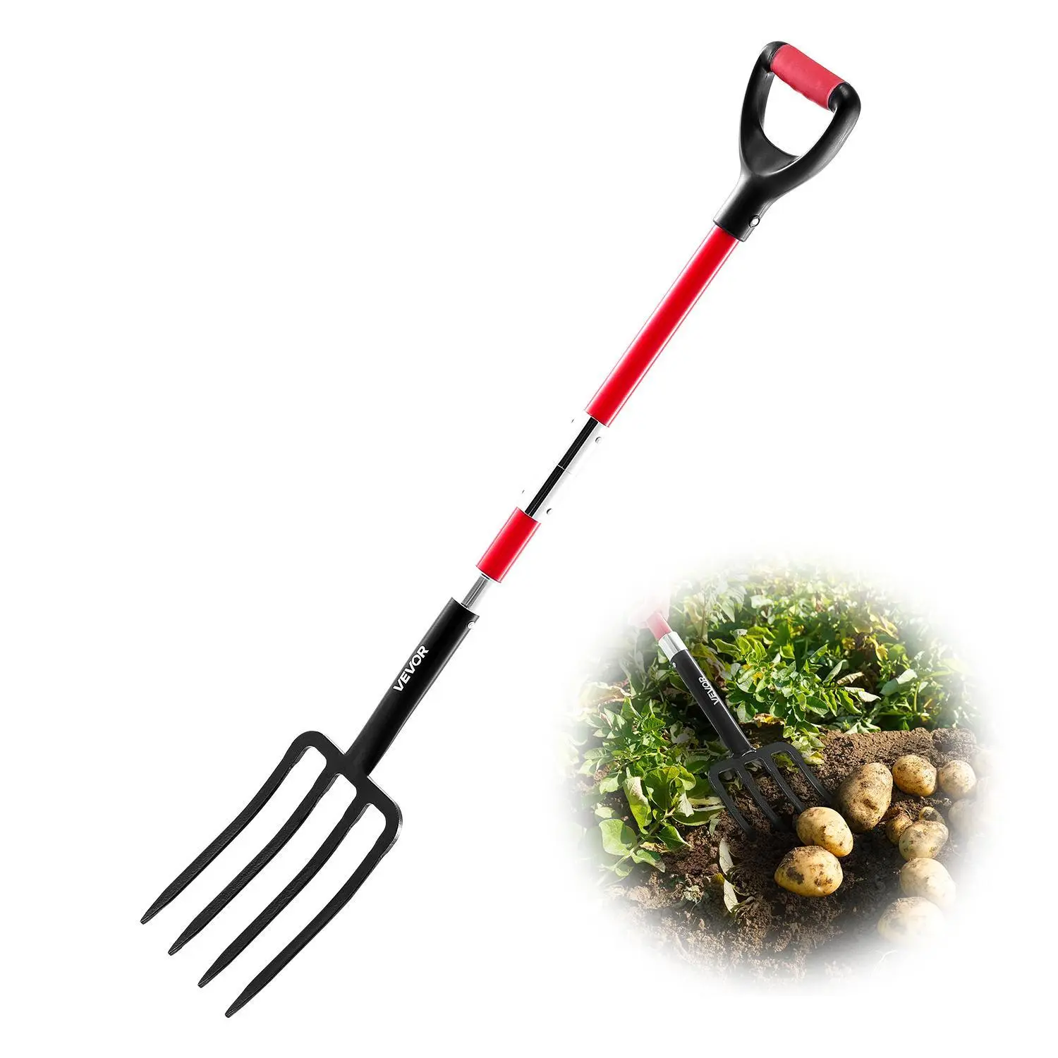 【SummerFinds】VEVOR Garden Fork, 4-Tine Gardening Pitchfork with Fiberglass Handle, 45 in Heavy Duty Digging Fork with Y Grip, Forged Steel Spading Fork for Hay Potato Composting Transplanting Aeration
