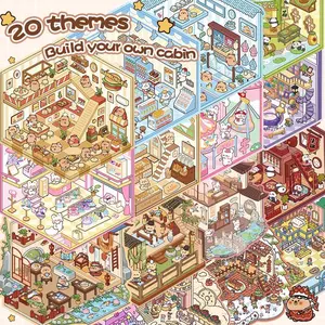 DIY 3D Sticker Scene Collection Book，Mini Scenery Sticker Book, 1 Set Miniature House Sticker with 20 Scene Cards and 30 Stickers, Journal Supplies, Cartoon Stickers, Decorative Scrapbook, Artistic Craft, Phonecase Sticker Collection