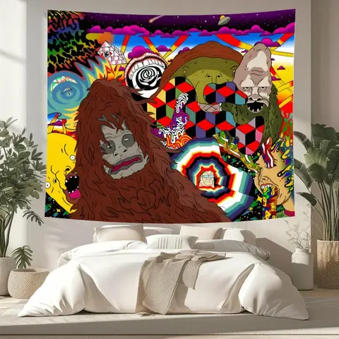 Funky Monster Pattern Funny Tapestry Wall Mural, 1 Count Aesthetic Wall Hanging Decor, Wall Art for Home Living Room Bedroom Office School, Decoration