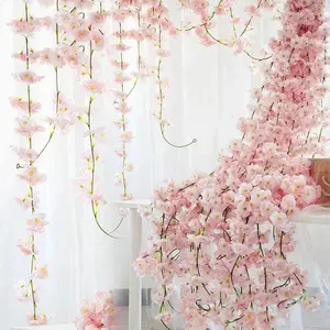 2pcs 11.8ft Artificial Decorative Cherry Blossom Flower Vines Fake Flower Garland Outdoors Hanging Silk Flowers Vines for Floral Home Decor Pink Room Decor Wedding Party Japanese Kawaii Decor Artificial Floral Plant