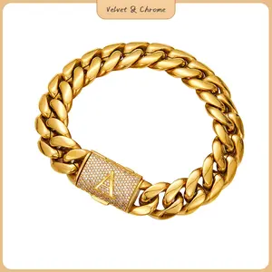 26-Letter Flip-Lock Cuban Chain - Customizable Name & Initial 14mm Wide Gold Necklace - Hip Hop Streetwear Essential