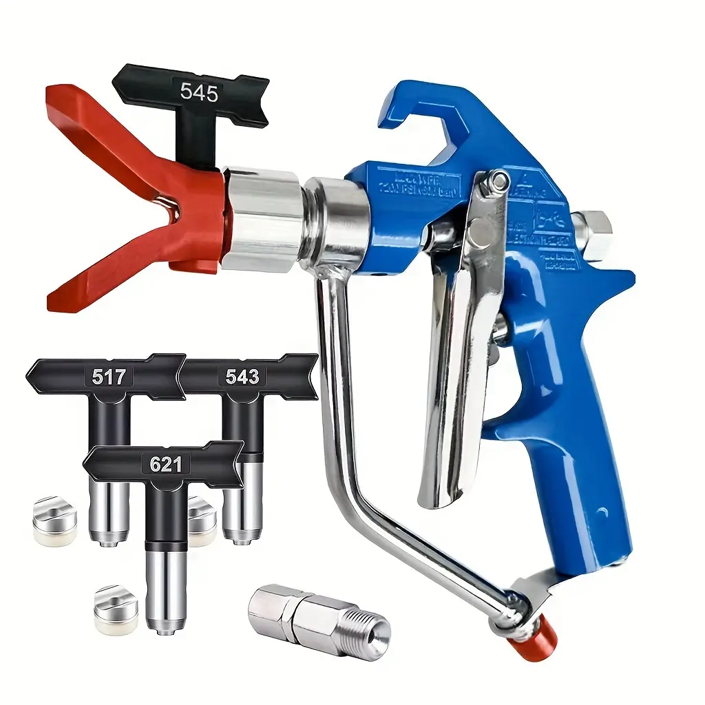 243-283 Airless Spray Gun 5000 Psi, Silver Color Airless Paint Sprayer with Tip Guard, 1/4 F to 3/8 M Connector, 517 543 545 621 Tips Paint Spraying Tool, Paint Sprayer For House Painting, Paint Spray Machine