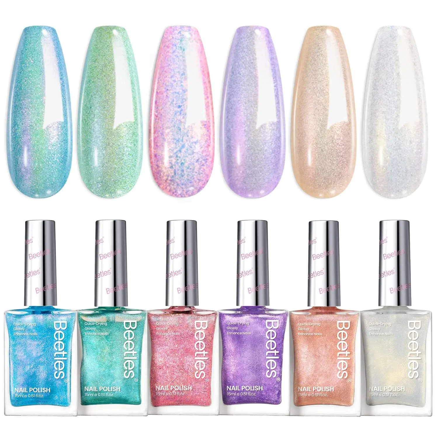 beetles Gel Polish Nail Polish Set, 6-Color Mermaid Collection with Pearl Shimmer Finish, Quick-Dry, Long-Lasting & Nail Strengthening Formula, DIY Manicure Gift for Women, My Nail Set