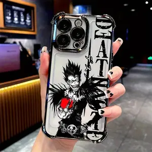 Japanese anime Death Note pattern phone case, four corner airbag anti drop, shockproof transparent soft shell back cover phone protective case, suitable for iPhone 17Pro Max Air 16Pro Max 15Plus 14 13 12 11 Samsung Galaxy S25 S24 S23 S22 phone case. A125