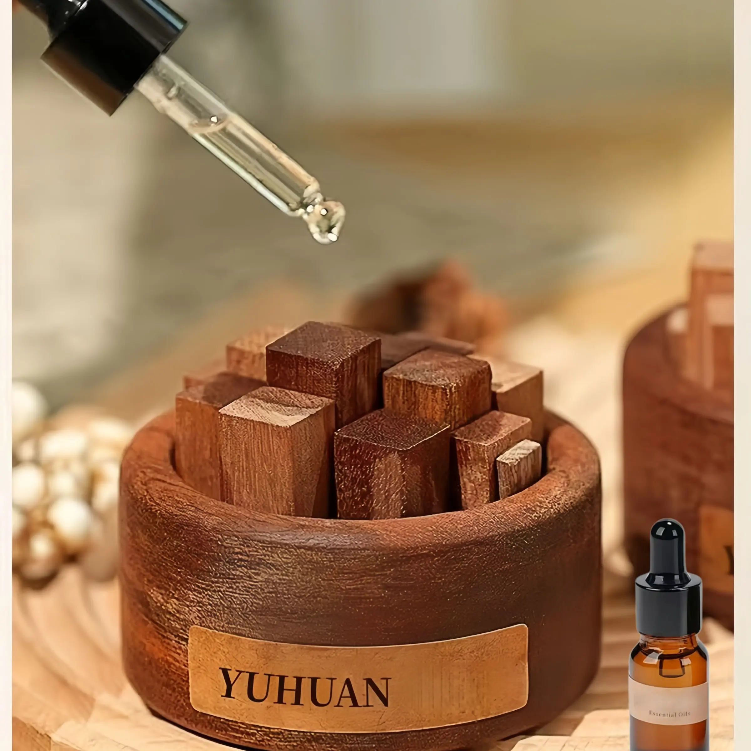 Wooden Essential Oil Diffuser, Natural Wood Material, Incense Box & Wooden Ball Set, Retro Hollow Screw Bottle Cap, Home & Car Perfume Decor, Long-Lasting Fragrance