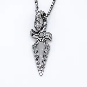 Snake Dagger Pendant Necklace – Gothic Silver Sword Chain Necklace for Men & Women