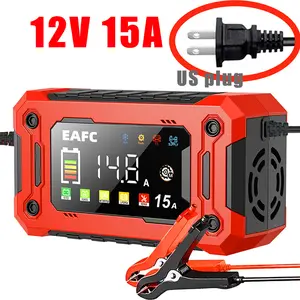 12V Car Battery Charger 8A/15A Large Screen Pluse Repair  Charger for Auto Moto SUV Lithium AGM Lead Acid GEL LCD Display