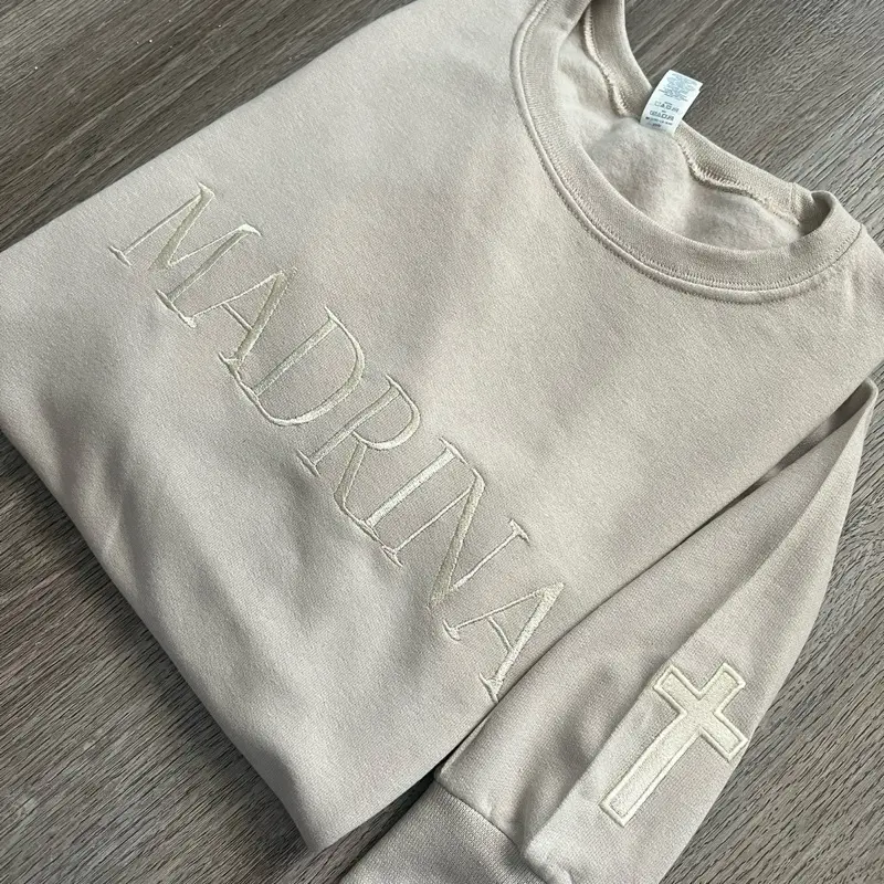 Madrina/Padrino Embroidered with sleeve name + cross unisex sweater Pullover Gifts