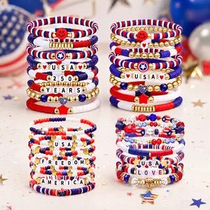 4th of July Accessories for Women Men Teens Red White Blue Clay Beaded Stackable Stretch Bracelets USA Patriotic Jewelry Fourth of July Gifts,summerwins