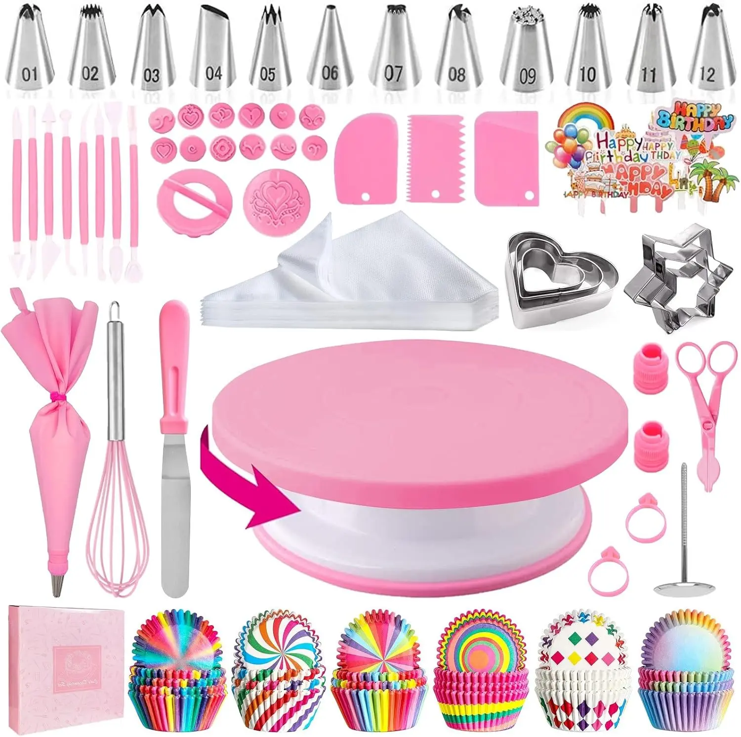 255 PCS Cake Decorating Kit, Piping Bags and Tips Set, Cake Decorating Supplies, Frosting Piping Kit, Cake Baking Supplies for Beginners