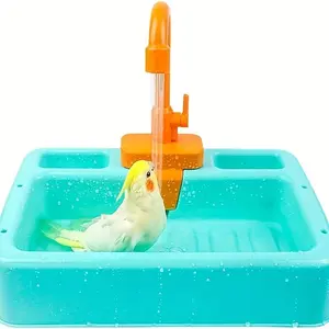 Large Bird Bath Tub Toy for Parrots, Cage Accessories for Small Medium Long Tail Parakeets, Pet Cleaning Grooming Supplies, Random Color