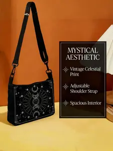 Star and Moon Print Shoulder Bag Celestial Tarot Card Lovers Casual Crossbody Bag Fashion Holiday Gift Rectangular Bag Handbag Shoulder Bag Half Moon Purse