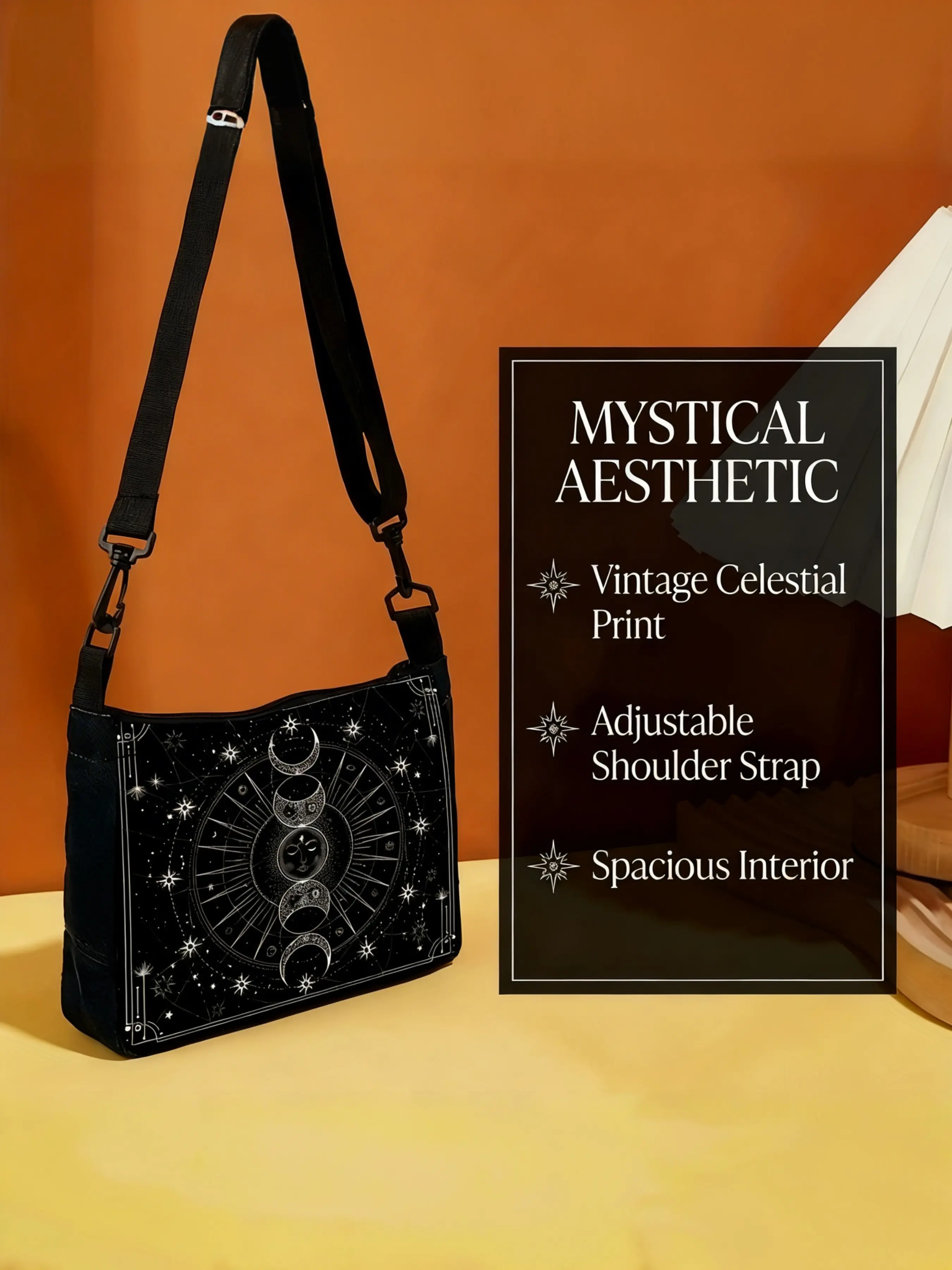 Star and Moon Print Shoulder Bag Celestial Tarot Card Lovers Casual Crossbody Bag Fashion Holiday Gift Rectangular Bag Handbag Shoulder Bag Half Moon Purse Printed Shoulder Bag Casual Bags