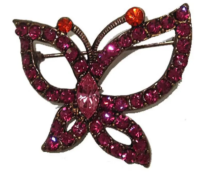 Unisex Pink Cubic Zirconia Butterfly Brooch Set, Fashion Clothing Collar Clip Accessory Pin