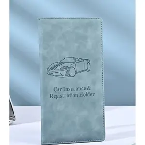 Leather Car Insurance and Registration Folder Wallet, Car Documents, Minimalist Design Document Organizer with Transparent Pocket for Ids and Important Papers, Multi-Card Auto Document Holder, Slim Suede Leather Vehicle Storage Essential,summervibes