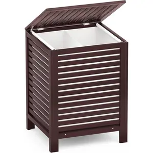 Bamboo Laundry Hamper with Lid, 120L Large Clothes Laundry Sorter with Removable 2-Section Liner Bag, Raised Laundry Basket Organizer for Clothing,, Bedroom, Laundry Room, Espresso