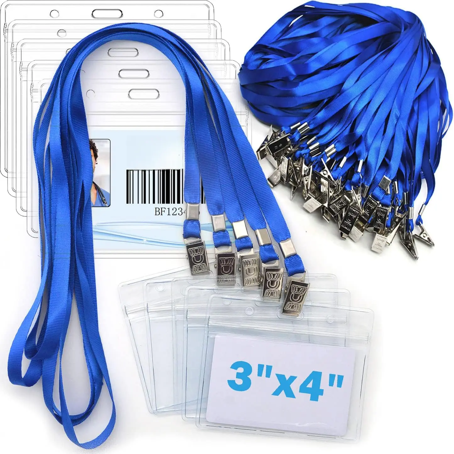 4x3 Name Tags Badge Holder with Lanyard 50 Pack  Horizontal ID Badge Holder and 50 count Lanyards Nametag for Conferences, Events, and Meetings (Blue, 4 X 3 inches)