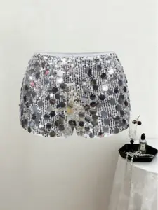 Women's Sequined Punk Mini Shorts, Sexy Ultra Low Waist Micro Short Style, Rock Style Ladies' Fashion Pants