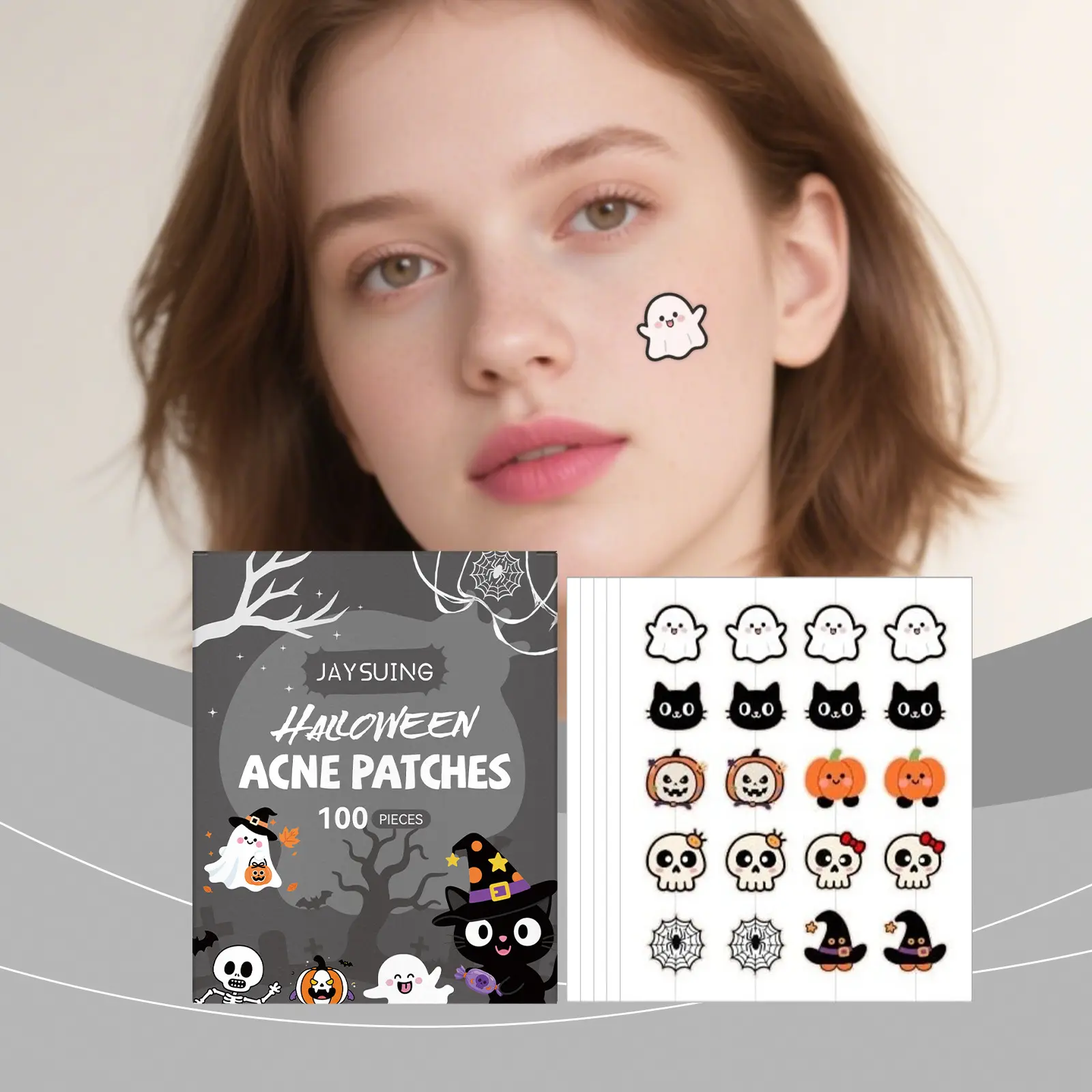 Halloween Acne Patches 100pcs - Cute Ghost Cat Pumpkin Pimple Patches Fun Stickers for Kids & Teens