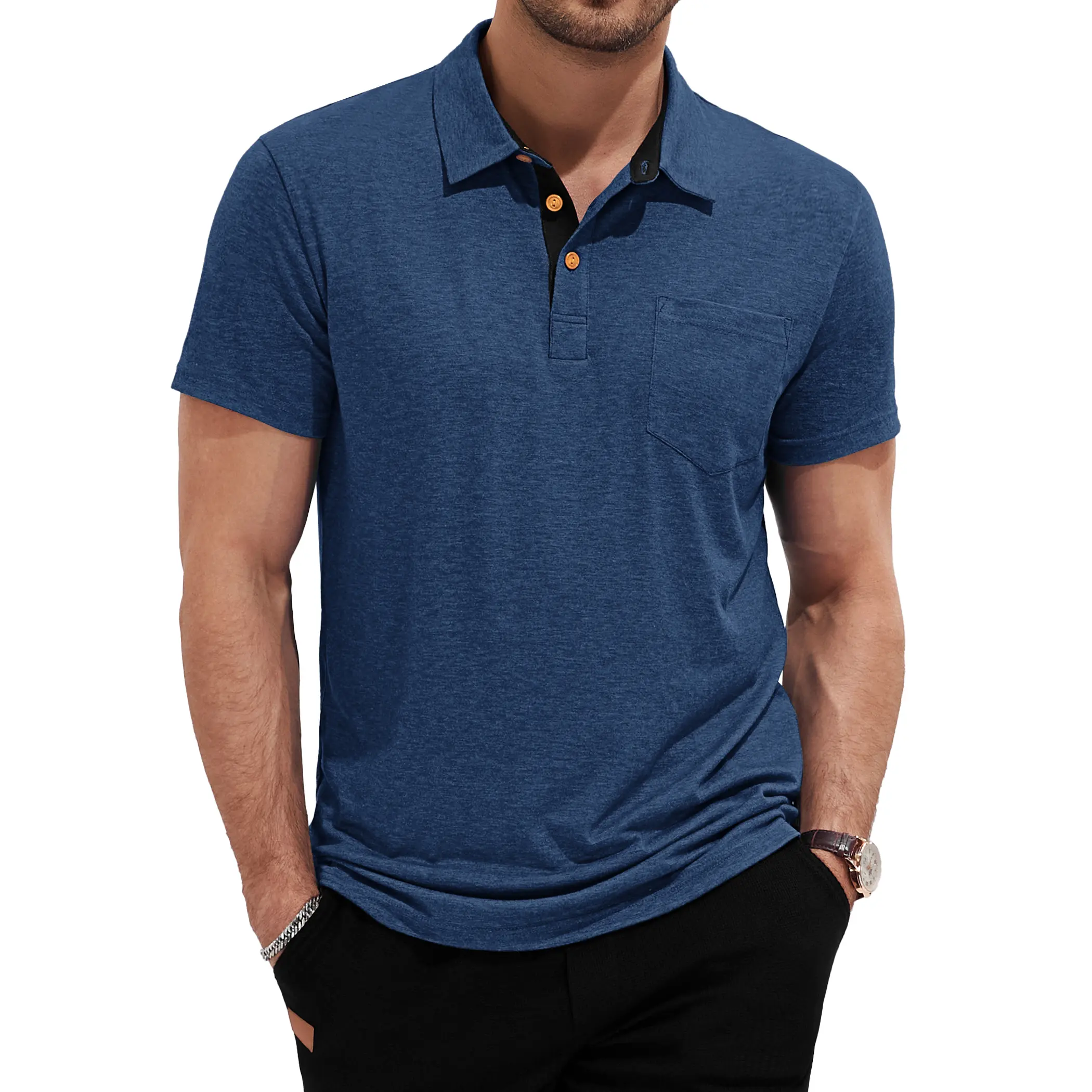 AUSELILY Menswear Men's Short-Sleeve Casual Color-Block Collar Polo Henley Shirt, Men's Casual Clothes, Shortsleeve,clothes for back to school,first day of school outfits