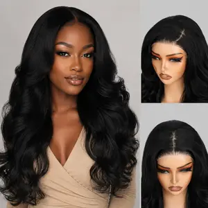 4X6 Glueless Wear to Go Wig-Body Wave Synthetic Wig Pre Plucked Hairline Pre Cut for Women Soft and Bouncy Lace Front Wigs Wavy Long Hair
