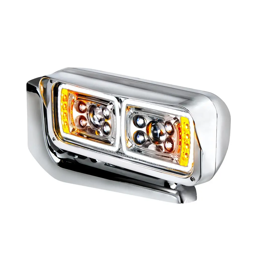 10 High Power LED Chrome Finish Headlight Assembly for Pete 379, Vehicle-Specific Light Projection Headlight W/Mounting Arm
