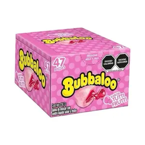 Bubbaloo Tutti Frutti Chewing Bubble Gum with Liquid-Filled Center, Box of 47 Pieces Snack Flavor Fruity, Mexican Candy, Dulces Mexicanos Sweet