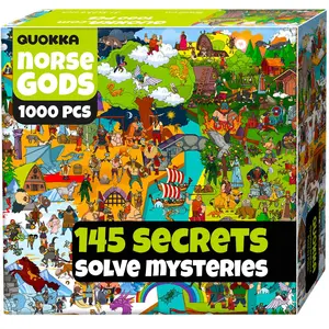 QUOKKA 1000-Piece Viking Norse Gods Calm Jigsaw Puzzle for Adults (Ages 15+), Asgard & Midgard Mythology Set with Secret Tasks, Immersive Ancient Mysteries Audio Story