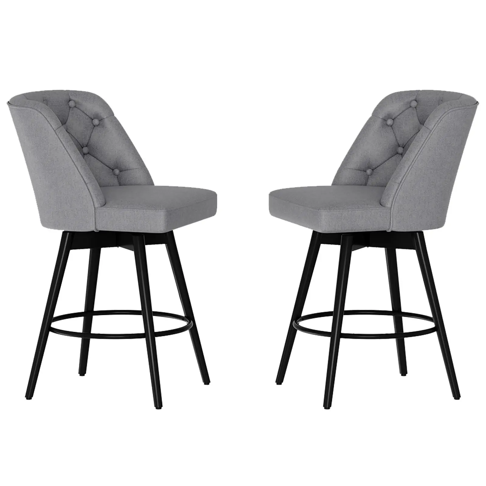 Garvee Set of 2 Modern 26'' Counter Height Swivel Bar Stools with Upholstered Linen Fabric, Comfortable Backs, Durable Design for Kitchen Island, Home Bar, and Dining Room in Dark Gray and Light Gray
