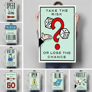 Monopoly-Inspired Time Is Money Hangable Artwork - Classic Cartoon Graffiti Wood Framed Wall Art, Home Office & Teen Room Decor for Artistic Wall Hanging