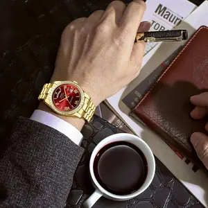 Men's Watches Analog Quartz Diamond Bezel Stainless Steel Dial Rose Gold Silver Watches for Men Waterproof Business Classic Dress Wrist Watch with Day Date