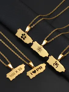 1Piece Puerto Rico Map I LOVE PR Hibiscus Flowers Mask 100 X 35 Mi Patria Necklaces Statement Necklace Stainless Steel Jewelry