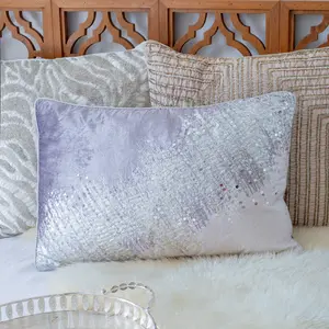 Sequined Abstract Throw Pillow 16" x 24 Soft Polyester Blend Glam Modern Décor Gray Silver Ivory Silver Gold Pink Handmade Velvet Sequin Stripe Cozy Glam HomeDecorGoals