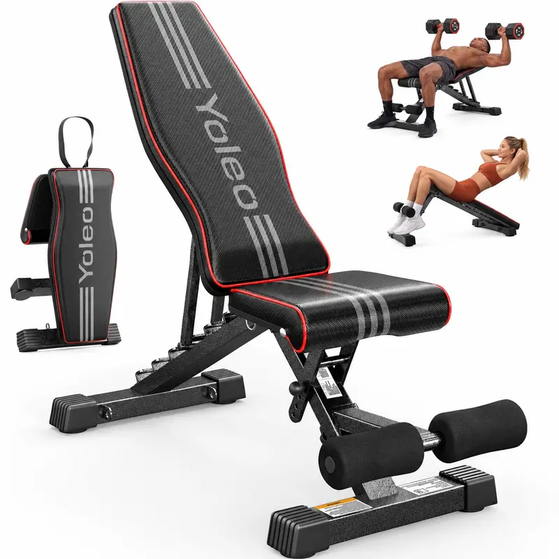 Yoleo Adjustable Weight Bench, Foldable Workout Bench for Home Gym Full Body Workout Strength Training, incline Decline Flat Utility Bench with Quick Adjustment