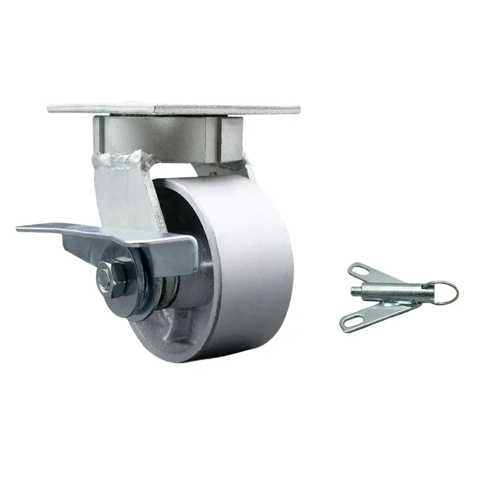212 MAIN KP30 Series Heavy Duty Kingpinless Swivel Top Plate Caster, Abrasion Resistant Semi-Steel Cast Iron Wheel, 4 in. Size with Bronze Bearings, Side Lock Brake & Bolt-On Swivel Lock for Heavy Loads (SCC-KP30S420-SSBZ-SLB-BSL), 1000 Lbs, 4" Diameter,