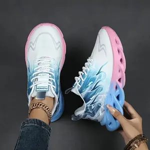 Unisex Breathable Gradient Running Shoes - Lightweight, comfortable soft soles, sleek low-top design, white and blue gradient mesh with pink accents, all-season casual sneakers, durable grip soles woman cute comfort toe wide