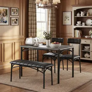 GAOMON Dining Table Set for 4, Kitchen Table with Upholstered Chairs and Bench, 4-Person Dining Room Table Set, Rectangular Kitchen Table Set for Small Space, Apartment, Home, Studio, Rustic Grey