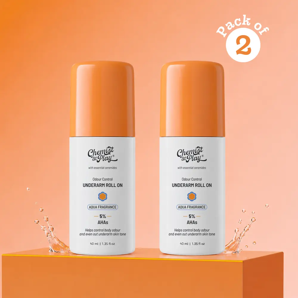 Aqua Underarm Roll On - 1.35fl oz x 2 | For Odour Control & Pigmentation | Brighter & Fresher Underarms | 5% AHAs for Gentle Exfoliation