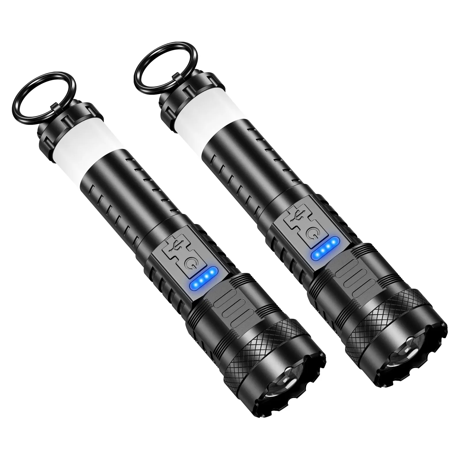 2 PCS Strong Flashlight Set for Lover, Waterproof, Rechargeable, Camping Gadgets, Emergency Red&Blue Alarm Lights Wedding Anniversary for Couple, Anniversary, House Warming Gifts New Home, for Garden, Night Security