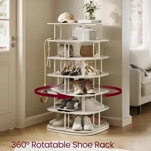 SONGMICS 7-Tier Shoe Rack, Rotating Shoe Rack Tower, Shoe Closet Organizer, 28-35 Pairs, 23.6 x 23.6 x 47.2 Inches, for Entryway, Living Room