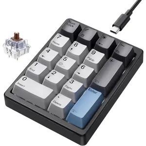 KN17 Wired Mechanical Number Pad- 17  Hot Swappable Numpad with White Backlight& PBT Keycaps for Laptop PC Compact Keyboards (Black, Brown )
