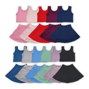 Girls' 2-Piece Sporty Athletic Set - Sleeveless Jersey Crop Top & Elastic Dress, Kids' Playtime Clothes, Black, Sporty Design