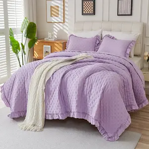 Bedding Set-3 Pieces  Quilt Sets with Ruffled Edges for an Elegant Bedroom Decor Suitable All Season,Light Purple( 92"x96")