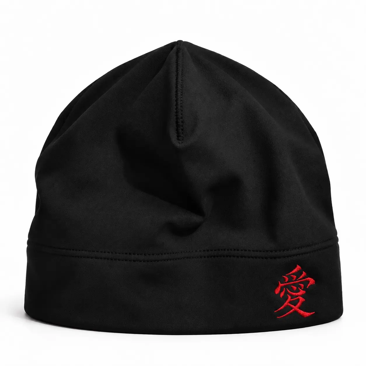Mushkilanie Red Kanji Love Skull Cap Beanie – Black Lightweight Stretch Fitted Hat, Embroidered Logo, Unisex Streetwear Headwear for Men and Women, Soft Breathable Polyester Spandex, One Size Fits Most