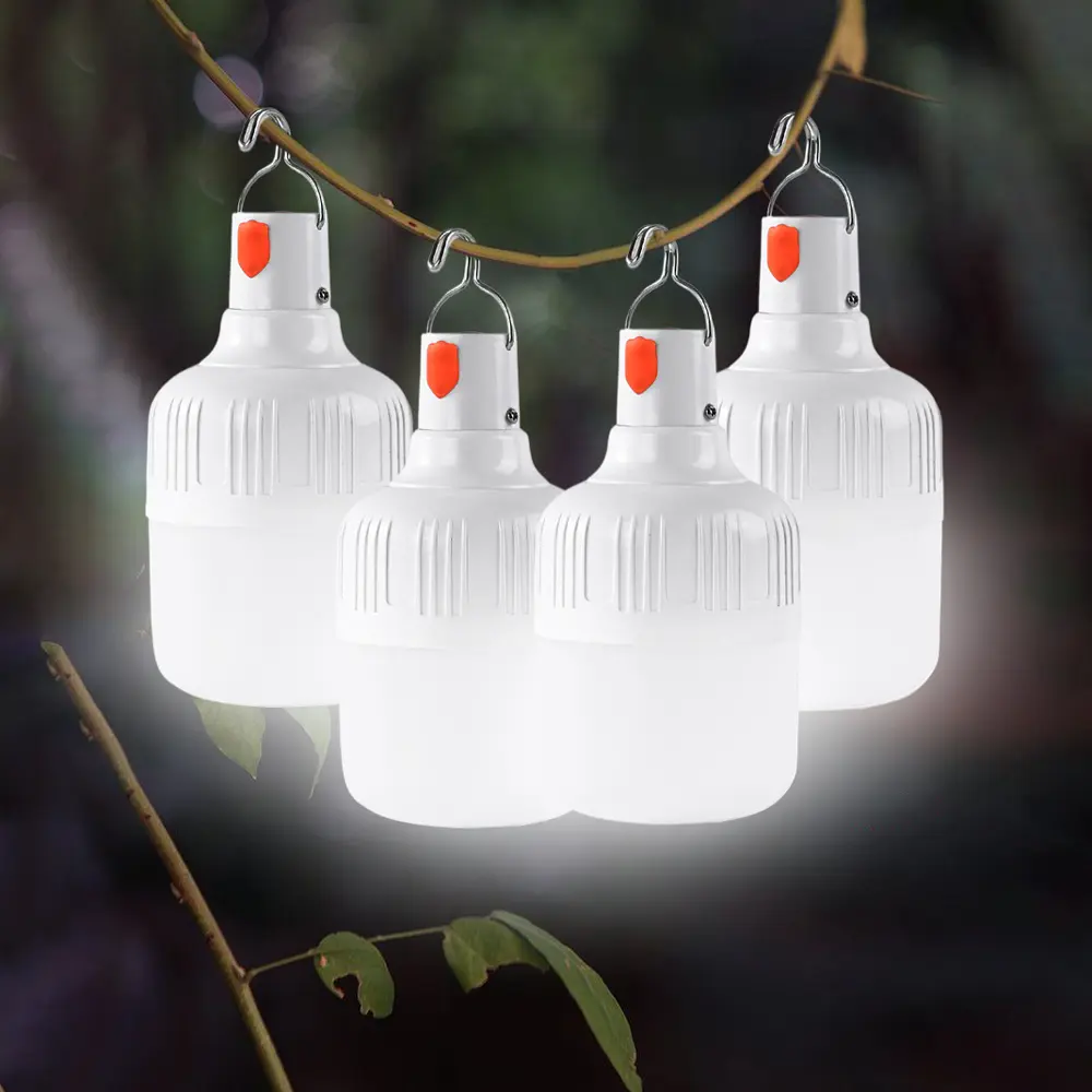 4-Pack LED Bulbs, Portable ABS Plastic Hanging Lights, USB Rechargeable with 3 Dimmable Modes Including Flicker, White Light for Camping, 4 Pieces, Outdoor, 3 Modes, Energy Efficient, Barbecues, High Brightness