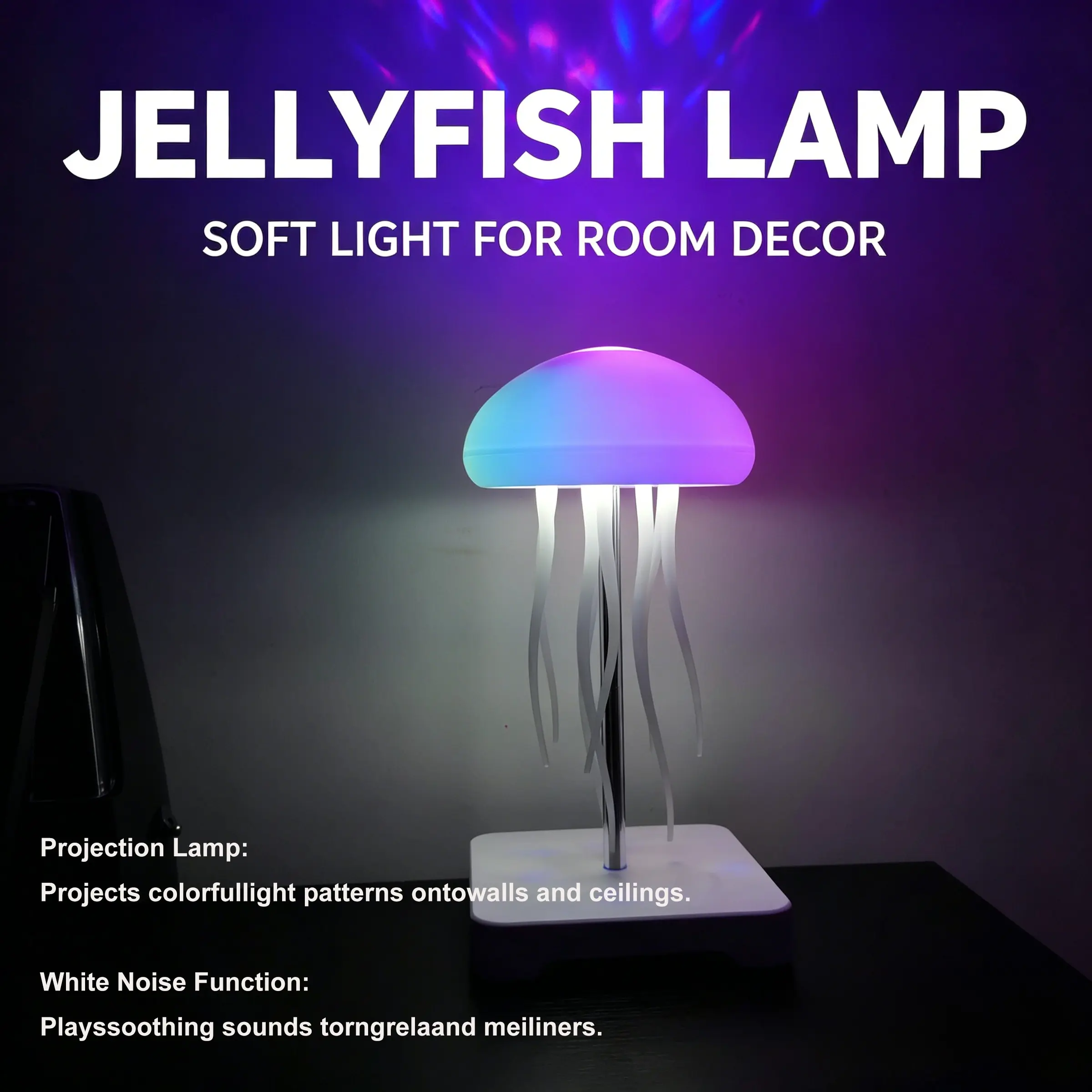 Large Jellyfish Lamp, RGB Projection Ambient Light, Sleep Aid Noise, USB Rechargeable 4800mah, Room Decor, Stress Relief, Gift