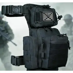Drop Leg Pouch Tactical Thigh Bag, Waist Pack for Men Women, for Military Cycling Hiking Hunting Riding Camping Tactical Thigh Pack, Black, Multi-Pocket Waist Pack